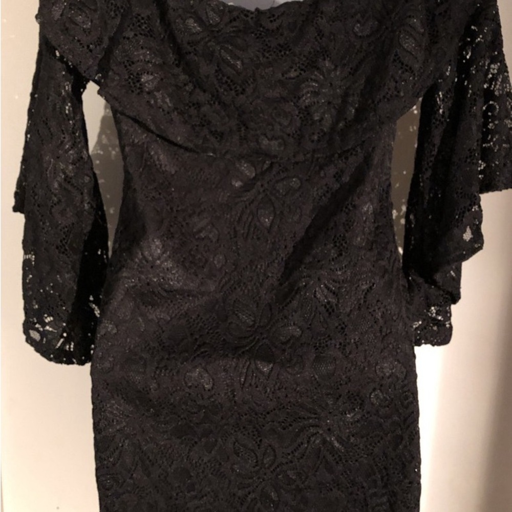 Ambiance Black Cocktail Dress with Cowl Neck and Bell Sleeves